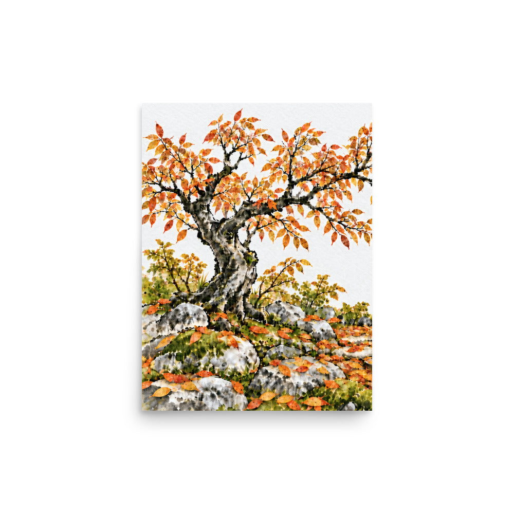 Seasons Garden · Golden Tree · Autumn — Japanese minimalist zen nature poster wall art