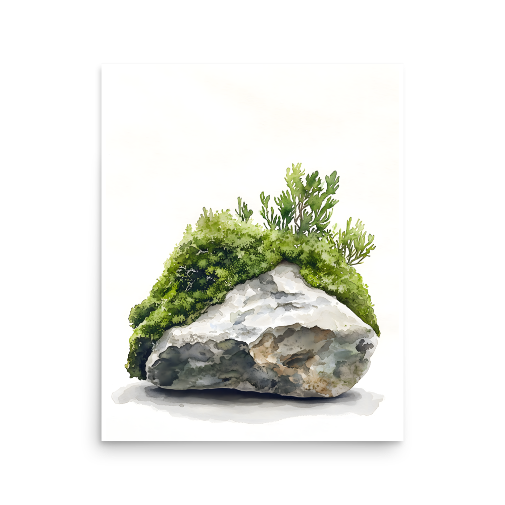 Moss and Time — Japandi wabi-sabi poster, minimalist Japanese wall art print