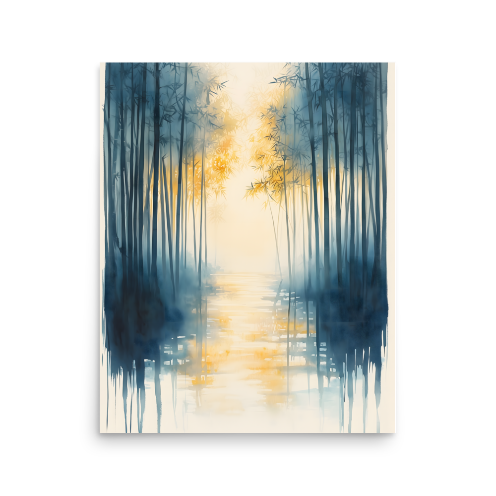 Morning Mist — Japandi komorebi poster, minimalist Japanese wall art print