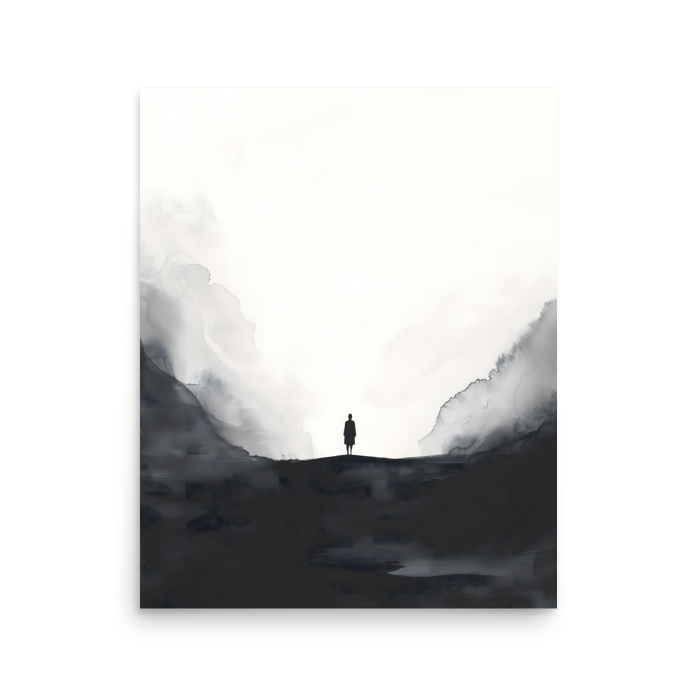Distant Figure — Japandi ma poster, minimalist Japanese wall art print