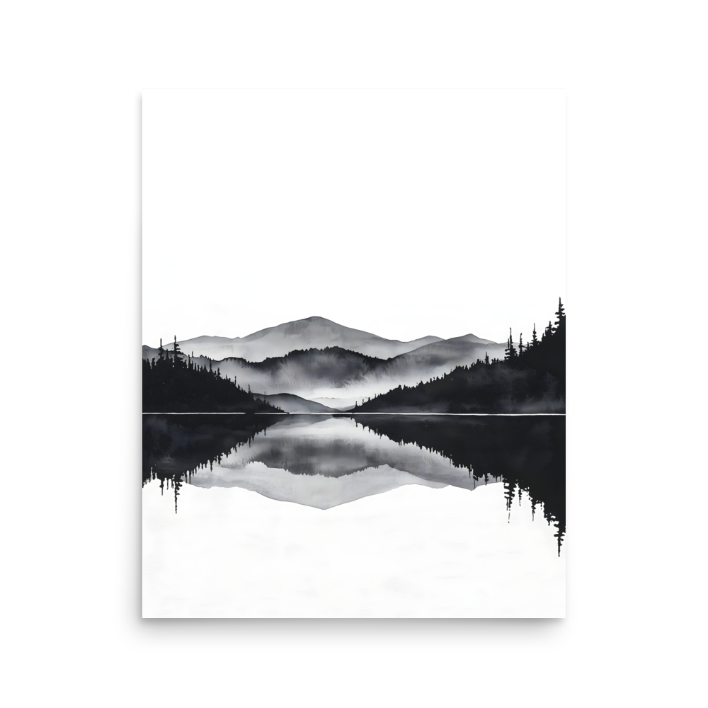Still Water — Japandi zen ink poster, minimalist Japanese wall art print