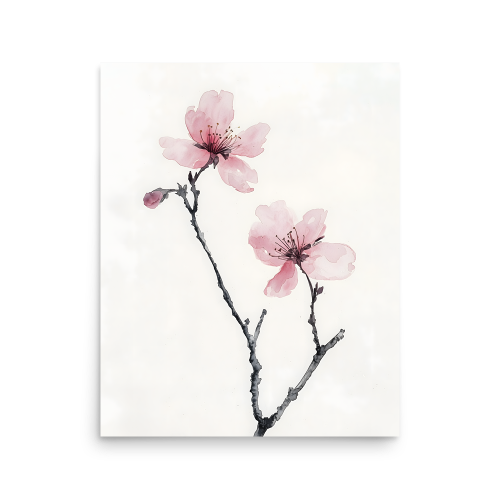 Cherry Absence — Japandi zen nature poster, minimalist Japanese wall art print