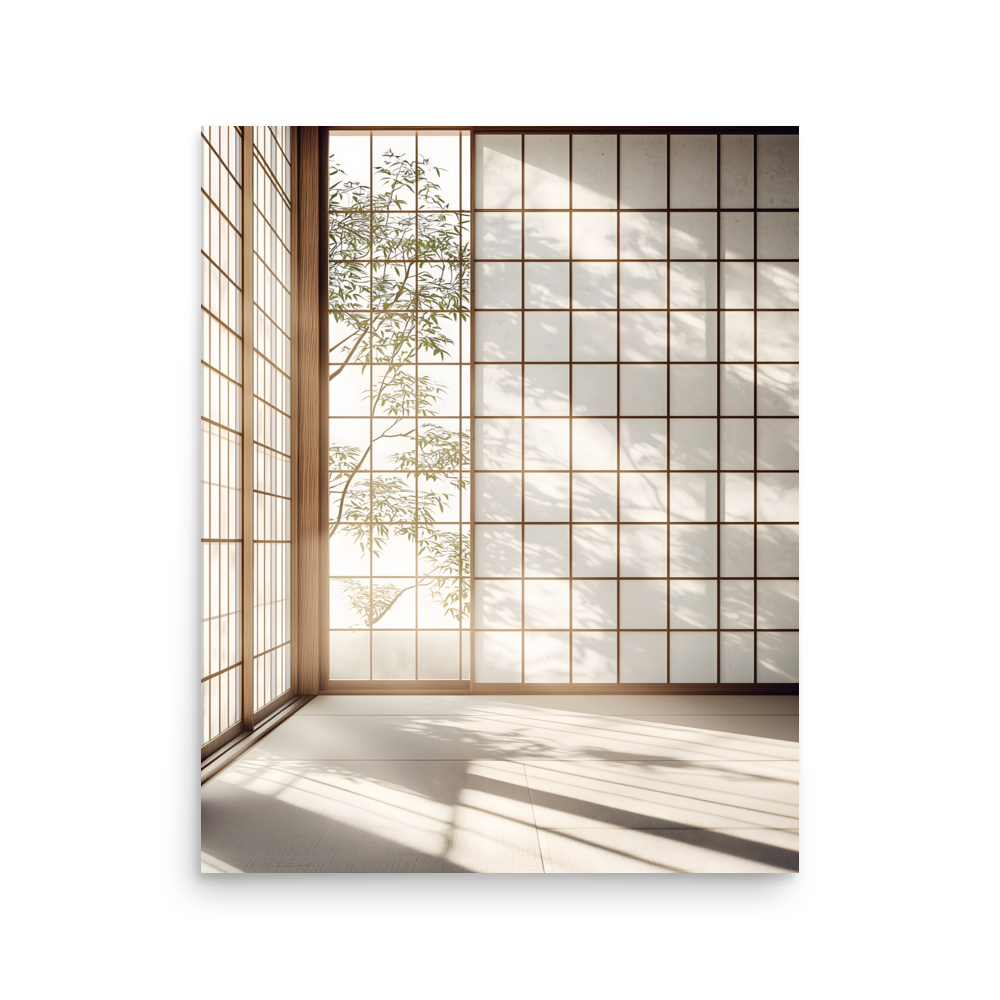 Shoji Light — Japandi komorebi poster, minimalist Japanese wall art print