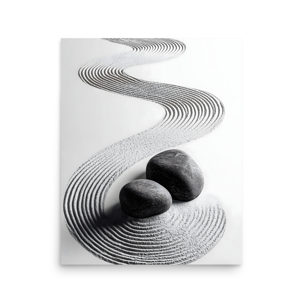 Pebble Garden — Japandi zen nature poster, minimalist Japanese wall art print