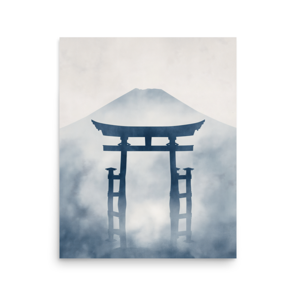 Indigo Pilgrimage — Japanese minimalist zen nature poster wall art