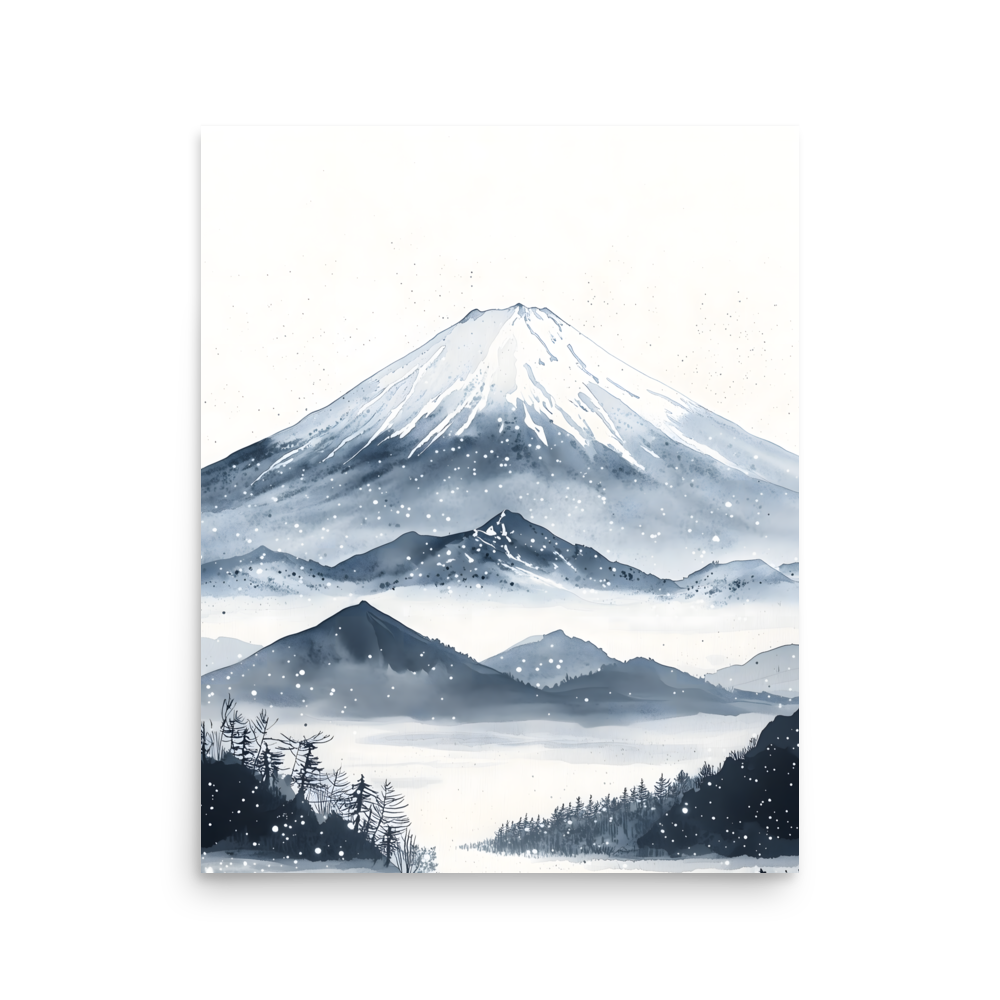 Winter Fuji — Japanese minimalist zen ink poster wall art
