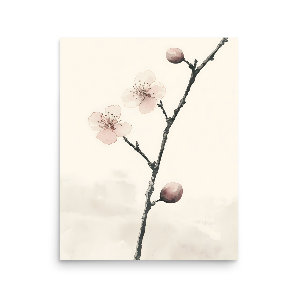 Early Plum — Japandi plum blossom poster, minimalist Japanese wall art print