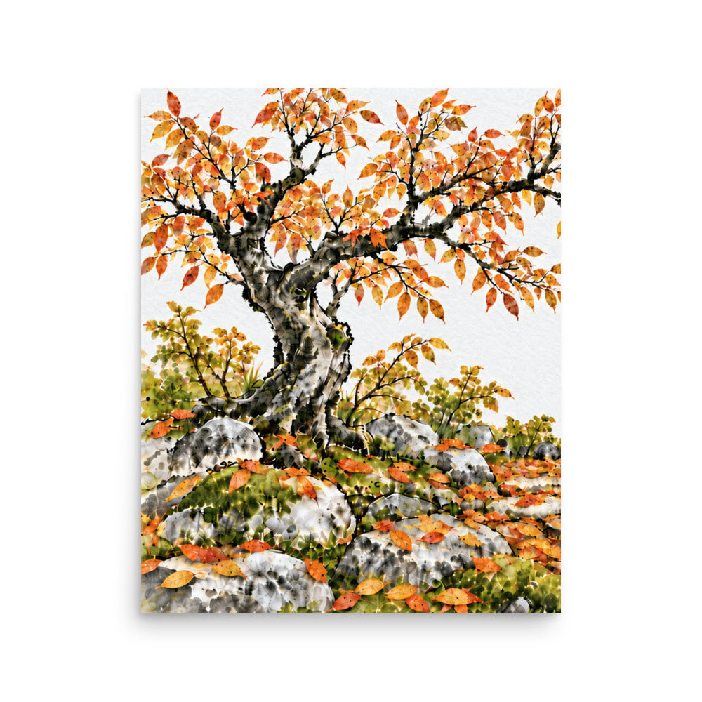 Seasons Garden · Golden Tree · Autumn — Japanese minimalist zen nature poster wall art