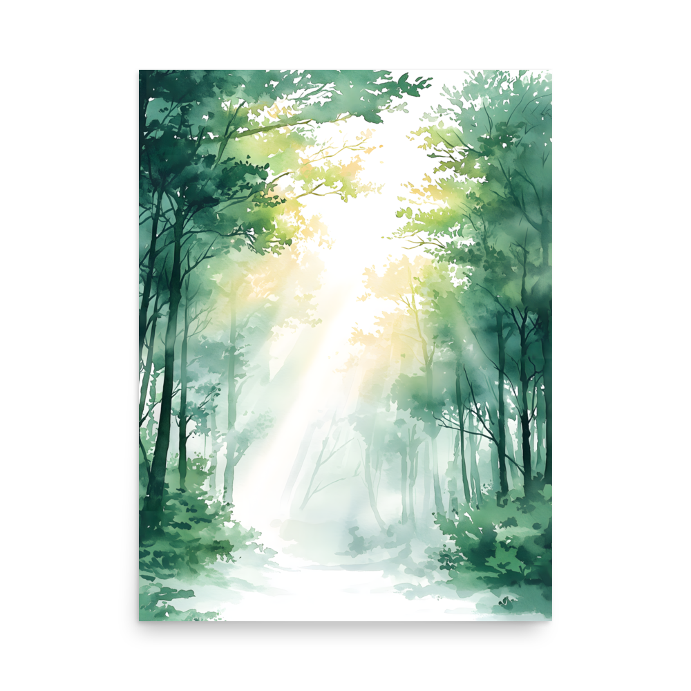Forest Filter — Japandi komorebi poster, minimalist Japanese wall art print