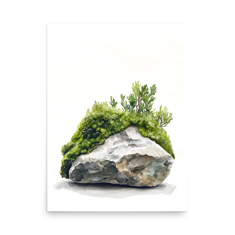 Moss and Time — Japandi wabi-sabi poster, minimalist Japanese wall art print