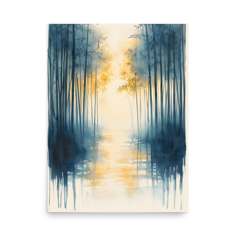 Morning Mist — Japandi komorebi poster, minimalist Japanese wall art print