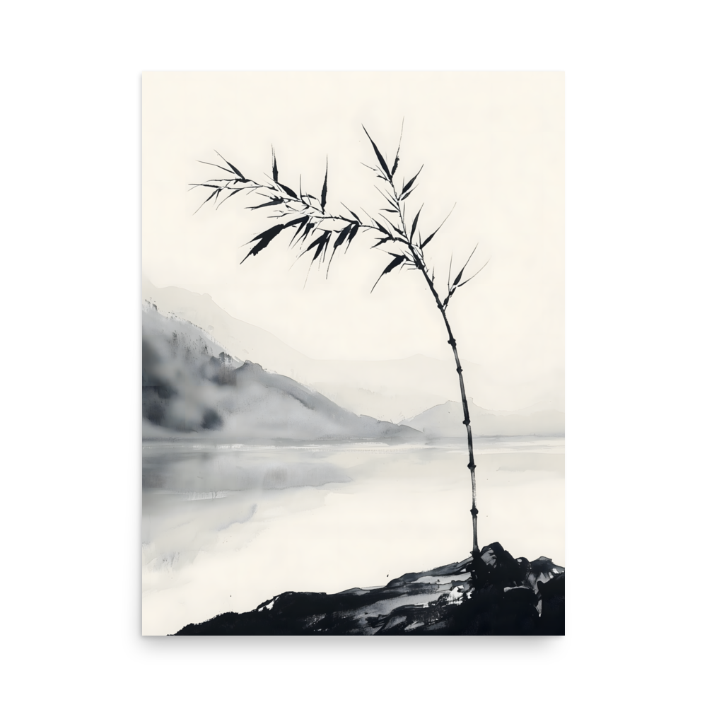 Bamboo in Wind — Japandi zen ink poster, minimalist Japanese wall art print