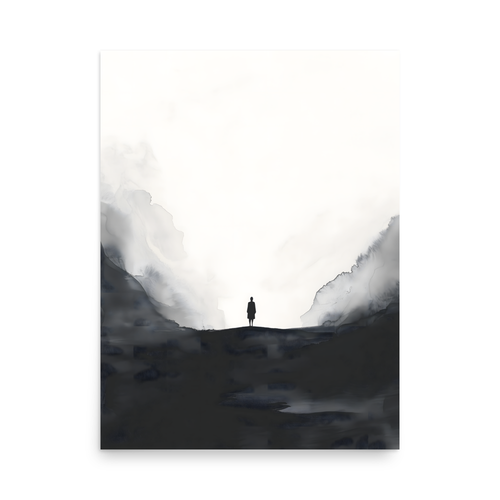 Distant Figure — Japandi ma poster, minimalist Japanese wall art print