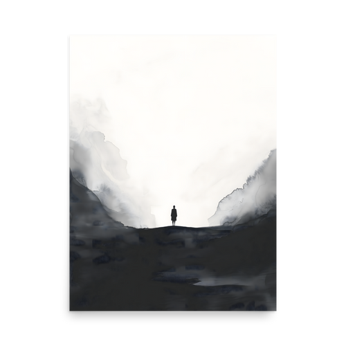 Distant Figure — Japandi ma poster, minimalist Japanese wall art print