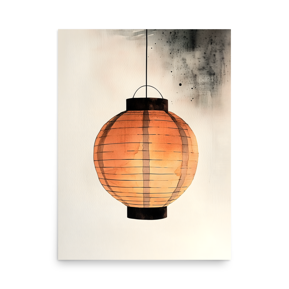 Paper Lantern — Japandi wabi-sabi poster, minimalist Japanese wall art print