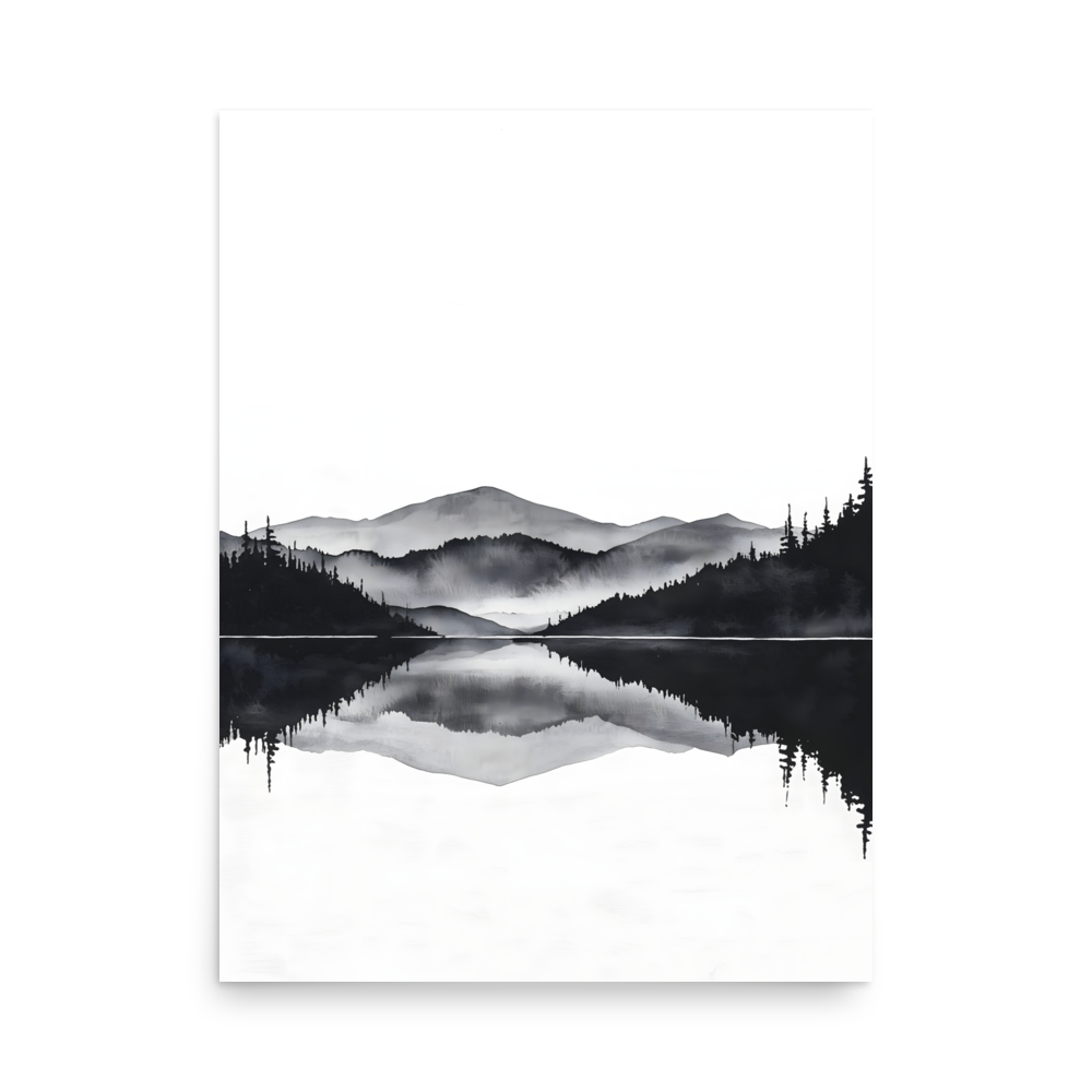 Still Water — Japandi zen ink poster, minimalist Japanese wall art print