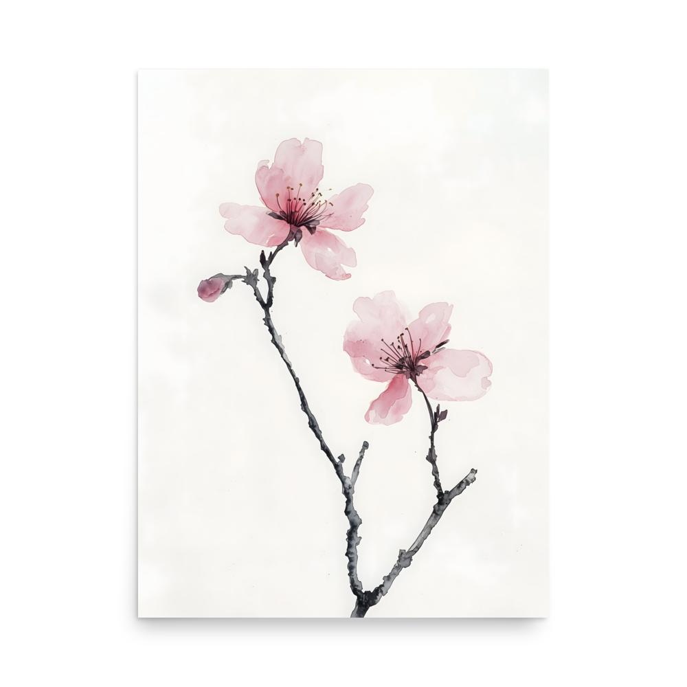 Cherry Absence — Japandi zen nature poster, minimalist Japanese wall art print