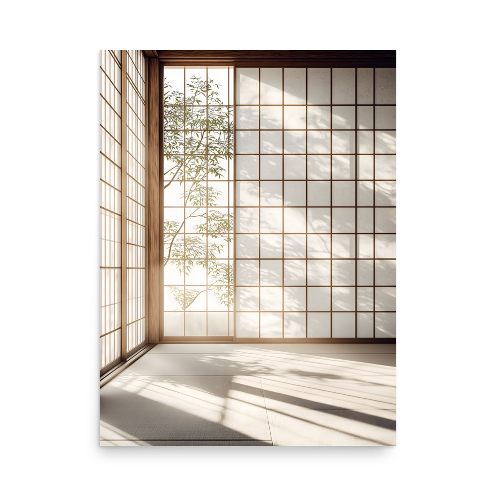 Shoji Light — Japandi komorebi poster, minimalist Japanese wall art print