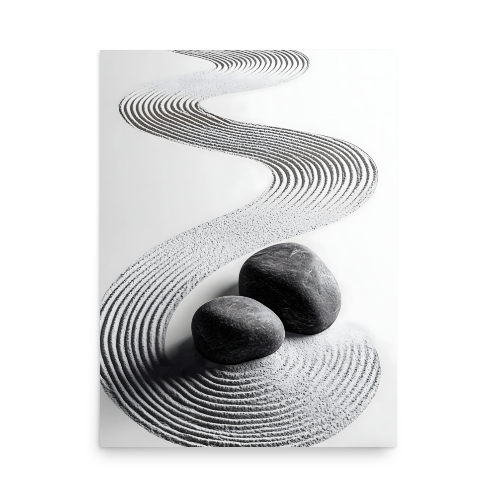 Pebble Garden — Japandi zen nature poster, minimalist Japanese wall art print