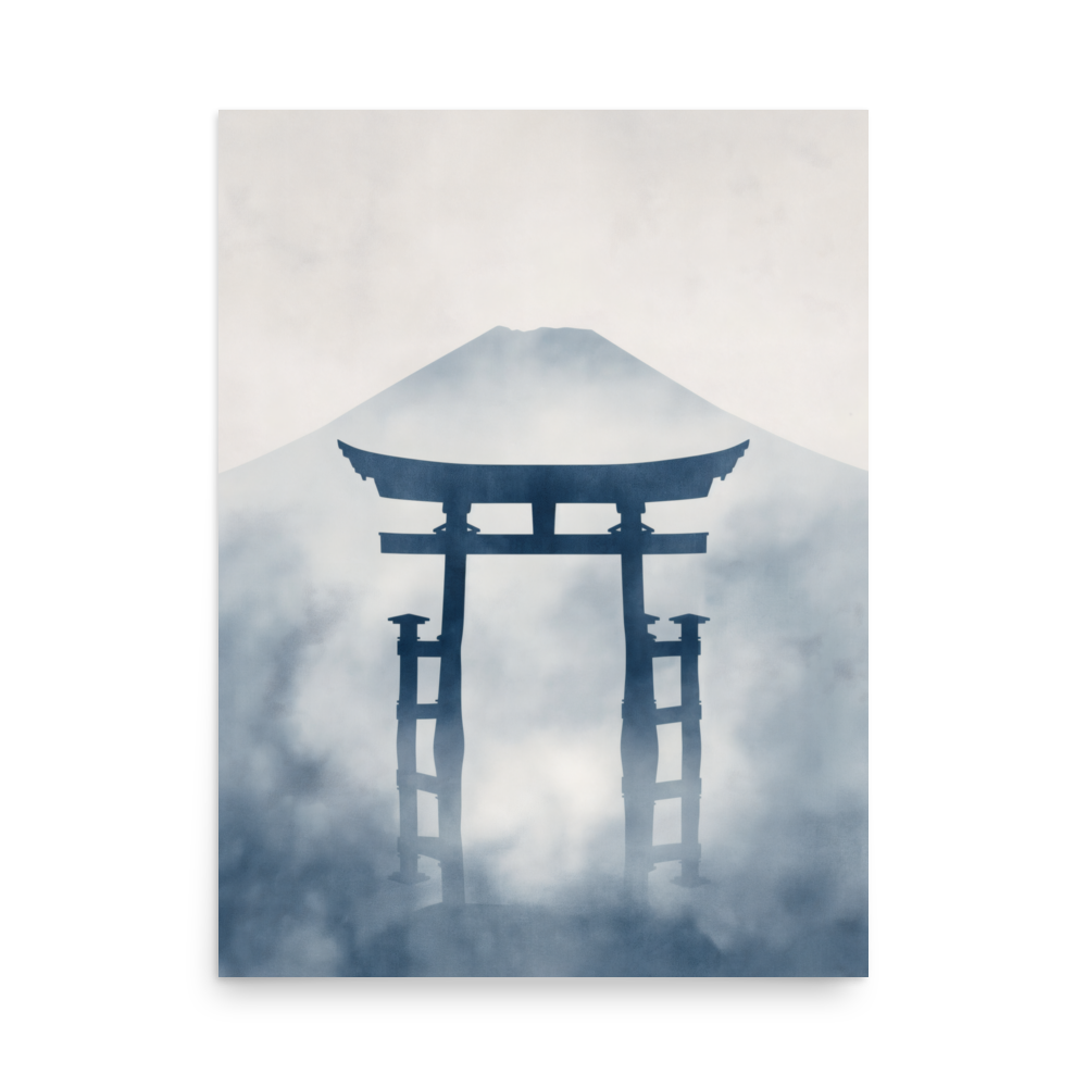 Indigo Pilgrimage — Japanese minimalist zen nature poster wall art