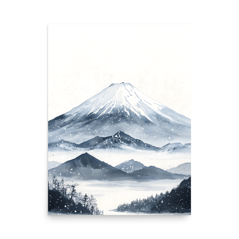 Winter Fuji — Japanese minimalist zen ink poster wall art