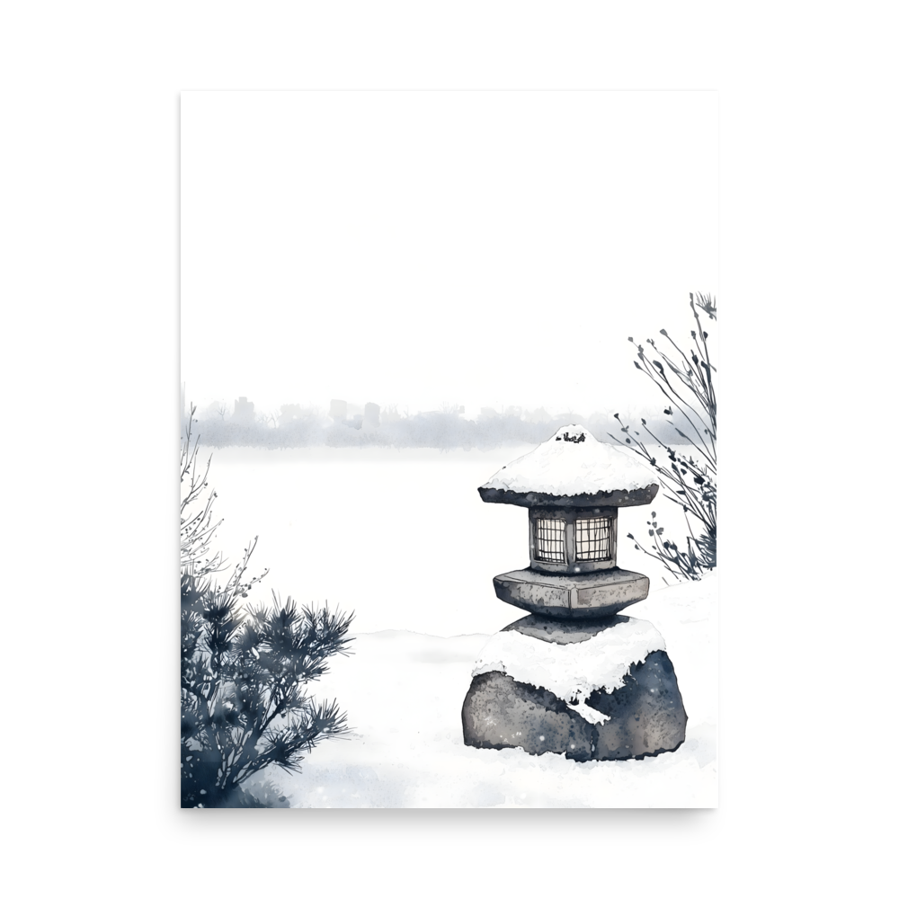 Snow Lantern — Japanese minimalist wabi-sabi poster wall art