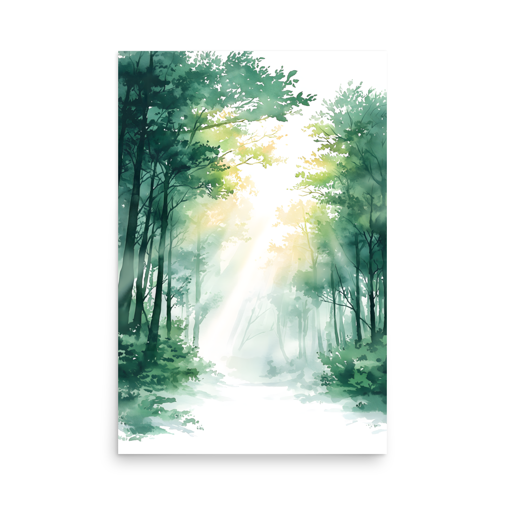 Forest Filter — Japandi komorebi poster, minimalist Japanese wall art print