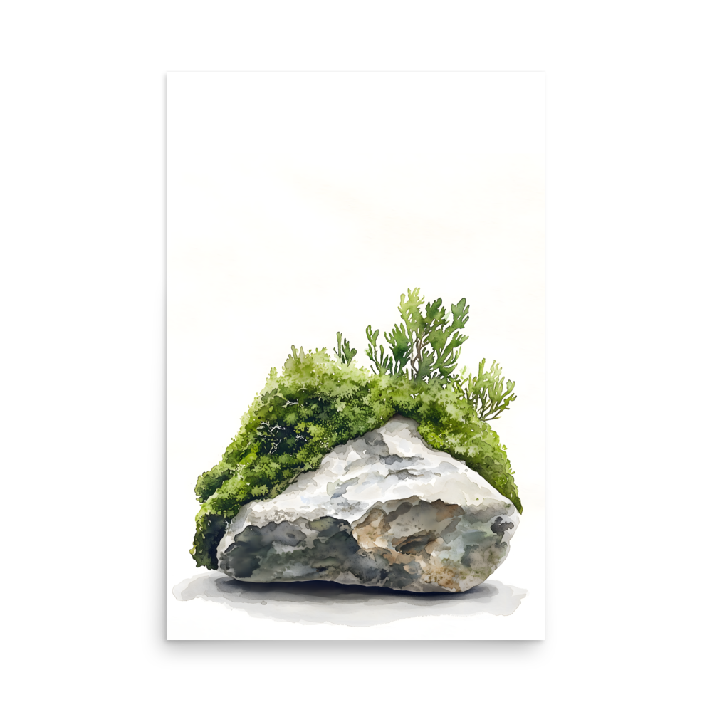 Moss and Time — Japandi wabi-sabi poster, minimalist Japanese wall art print