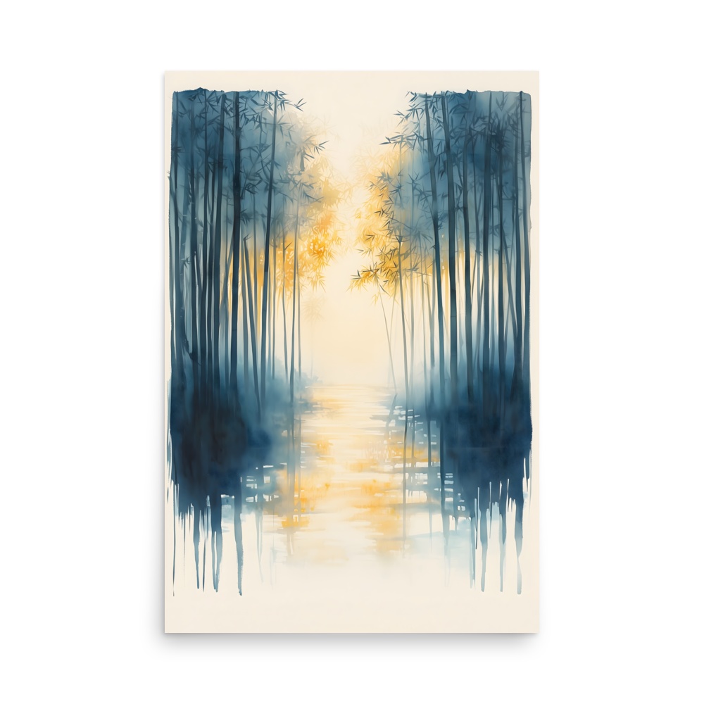 Morning Mist — Japandi komorebi poster, minimalist Japanese wall art print