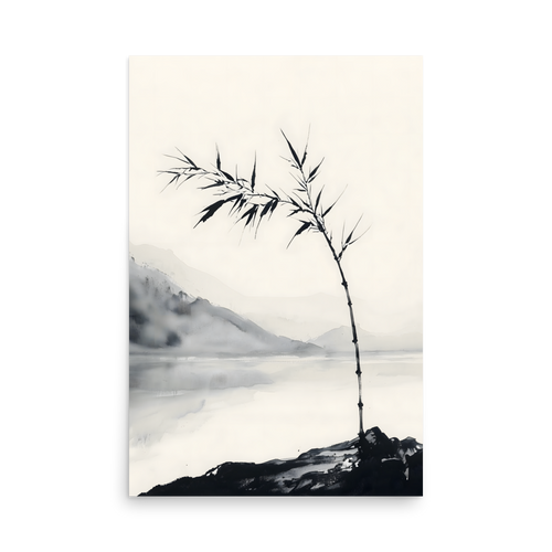 Bamboo in Wind — Japandi zen ink poster, minimalist Japanese wall art print