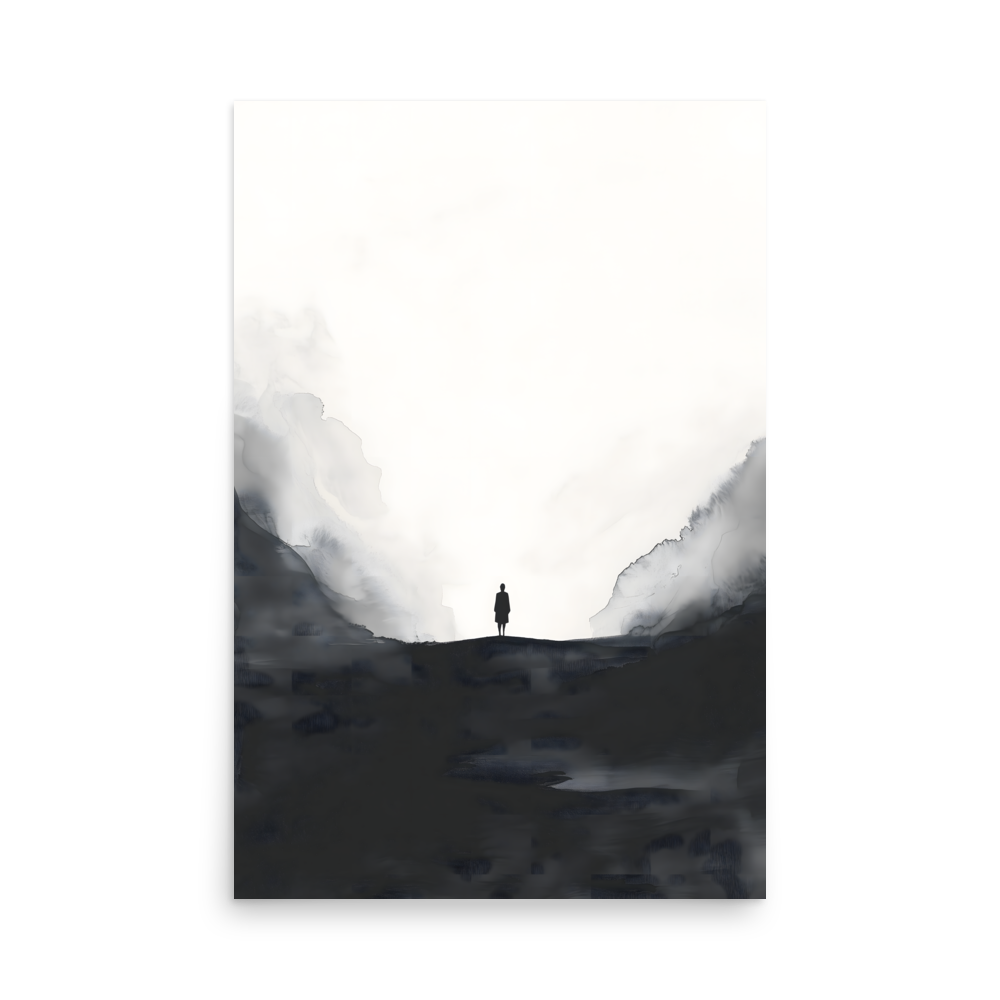 Distant Figure — Japandi ma poster, minimalist Japanese wall art print