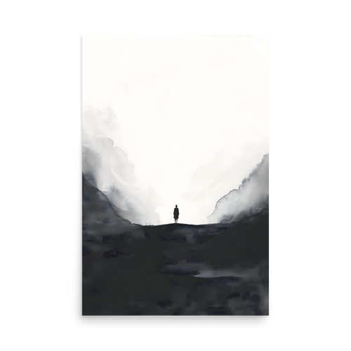 Distant Figure — Japandi ma poster, minimalist Japanese wall art print