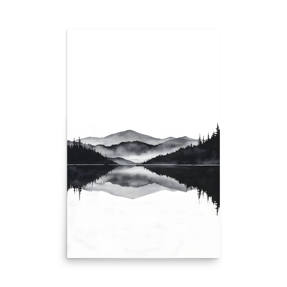 Still Water — Japandi zen ink poster, minimalist Japanese wall art print