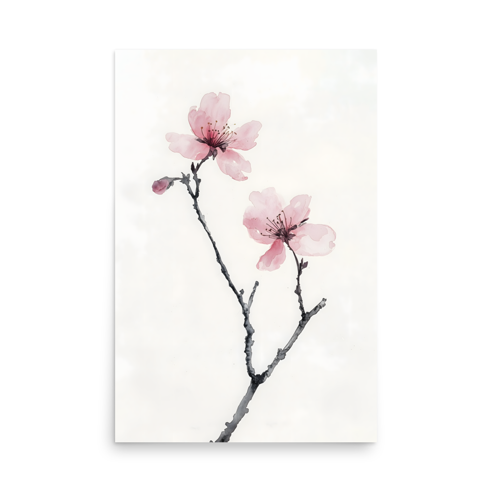 Cherry Absence — Japandi zen nature poster, minimalist Japanese wall art print