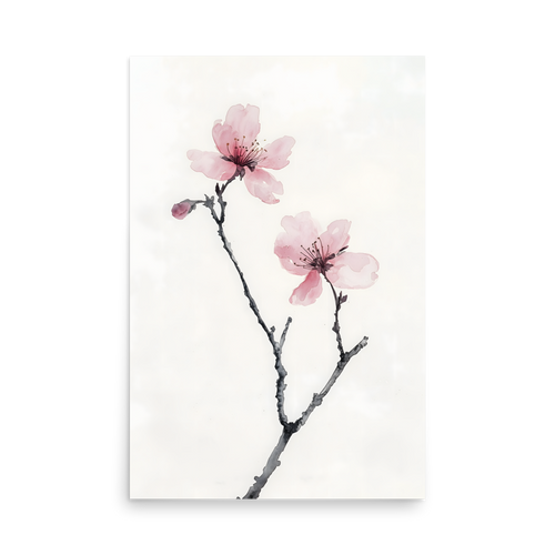Cherry Absence — Japandi zen nature poster, minimalist Japanese wall art print