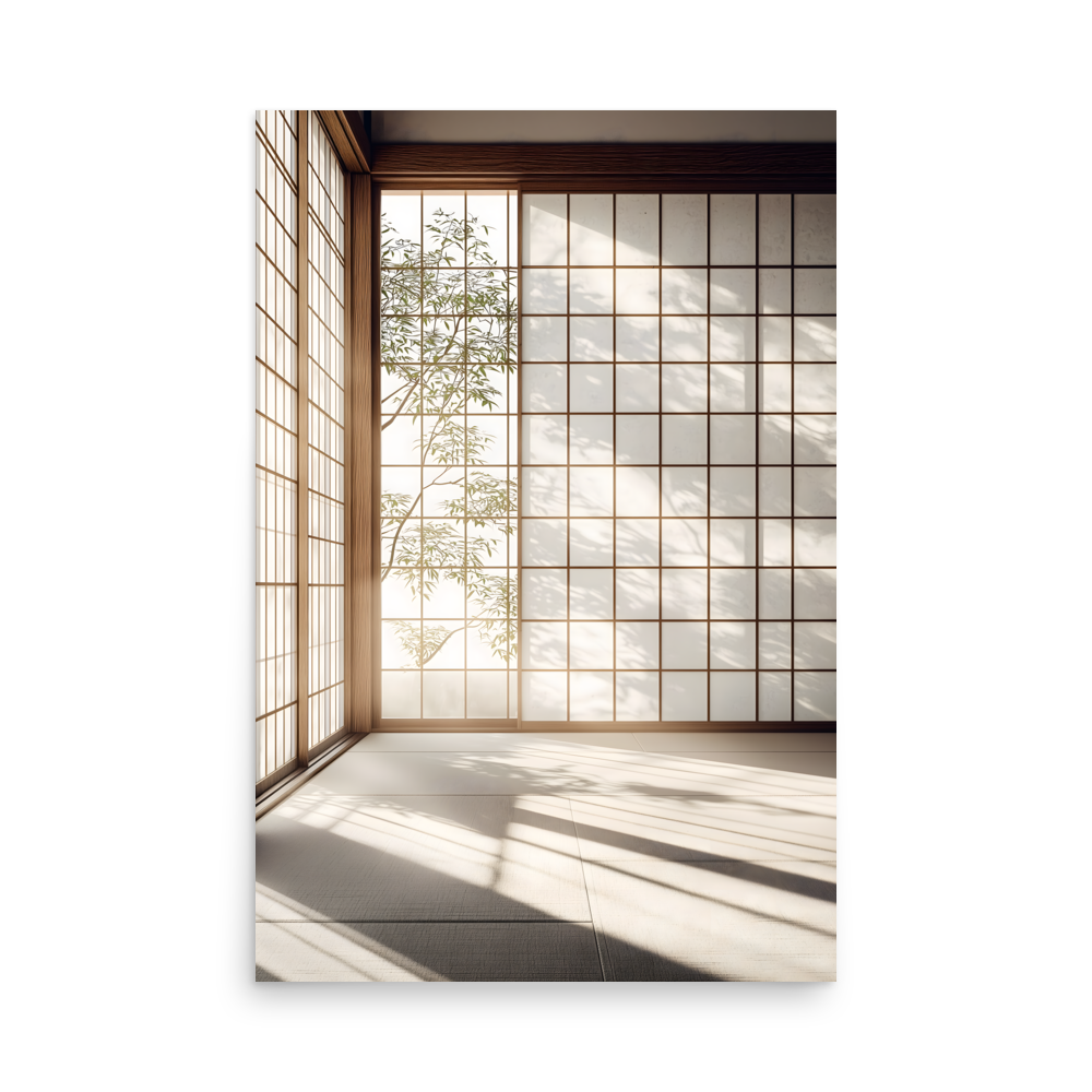Shoji Light — Japandi komorebi poster, minimalist Japanese wall art print