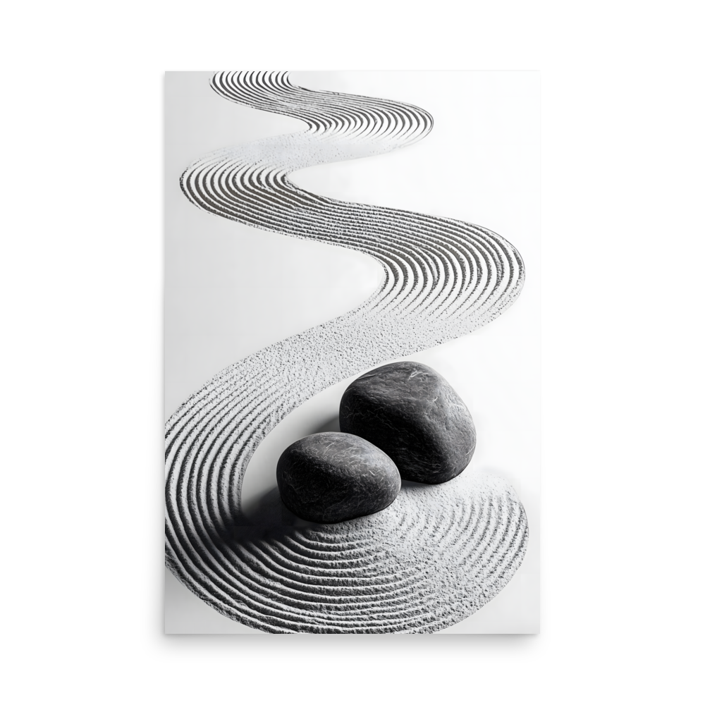 Pebble Garden — Japandi zen nature poster, minimalist Japanese wall art print