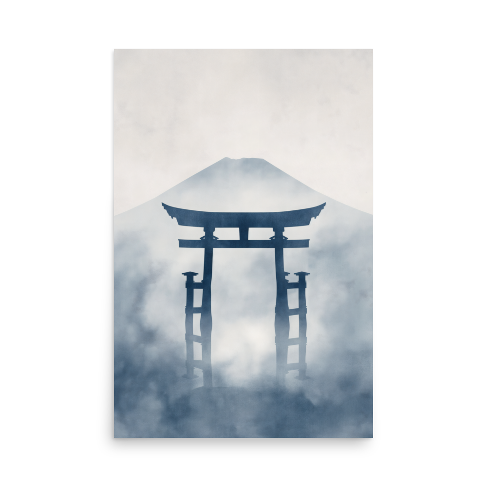 Indigo Pilgrimage — Japanese minimalist zen nature poster wall art