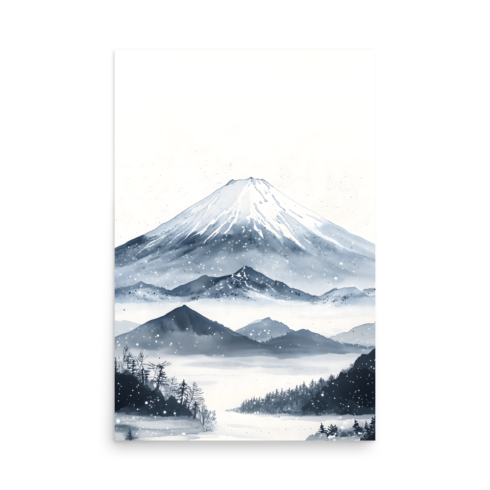 Winter Fuji — Japanese minimalist zen ink poster wall art