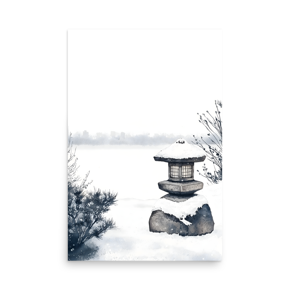 Snow Lantern — Japanese minimalist wabi-sabi poster wall art