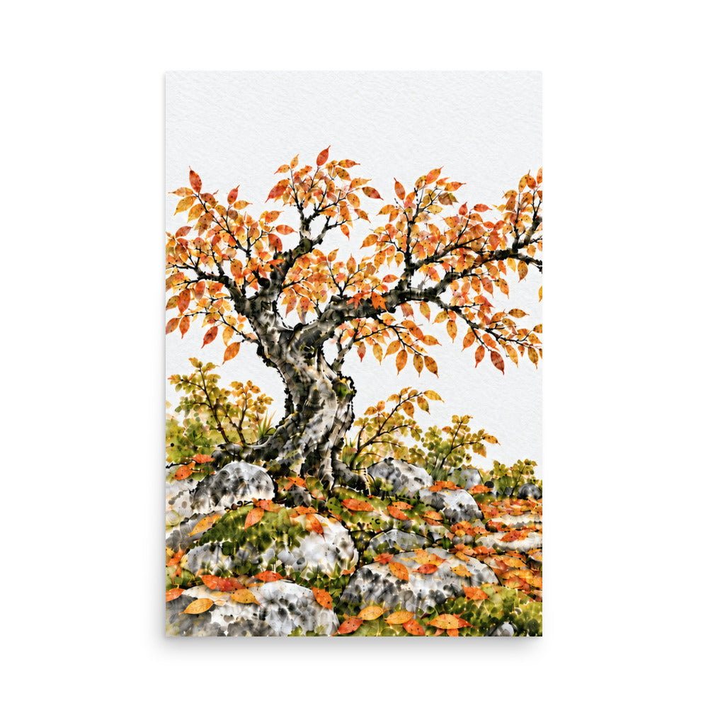 Seasons Garden · Golden Tree · Autumn — Japanese minimalist zen nature poster wall art