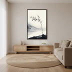Bamboo in Wind — Japandi zen ink wall art in a living room setting