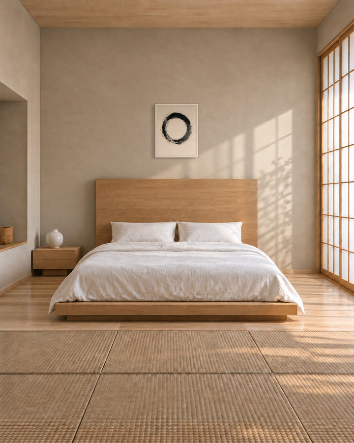 One Stroke in a Japandi bedroom, 16 × 20 in · White frame