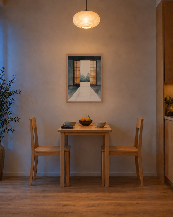 Open Door in a Japandi breakfast corner, 18 × 24 in · Natural frame