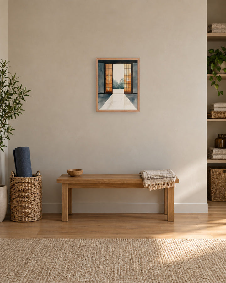 Open Door in a Japandi stretch corner, 16 × 20 in · Natural frame