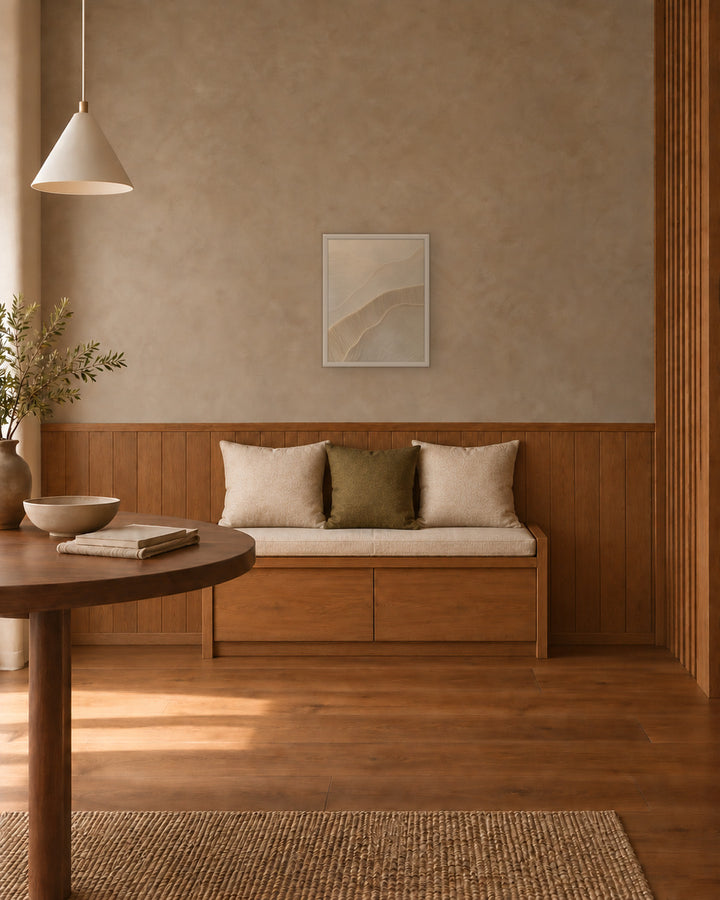 Paper Grain in a Japandi dining nook, 16 × 20 in · White frame