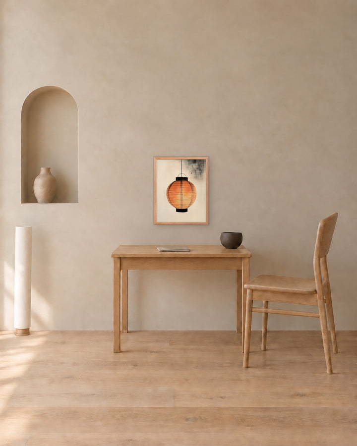 Paper Lantern in a Japandi home office, 16 × 20 in · Natural frame