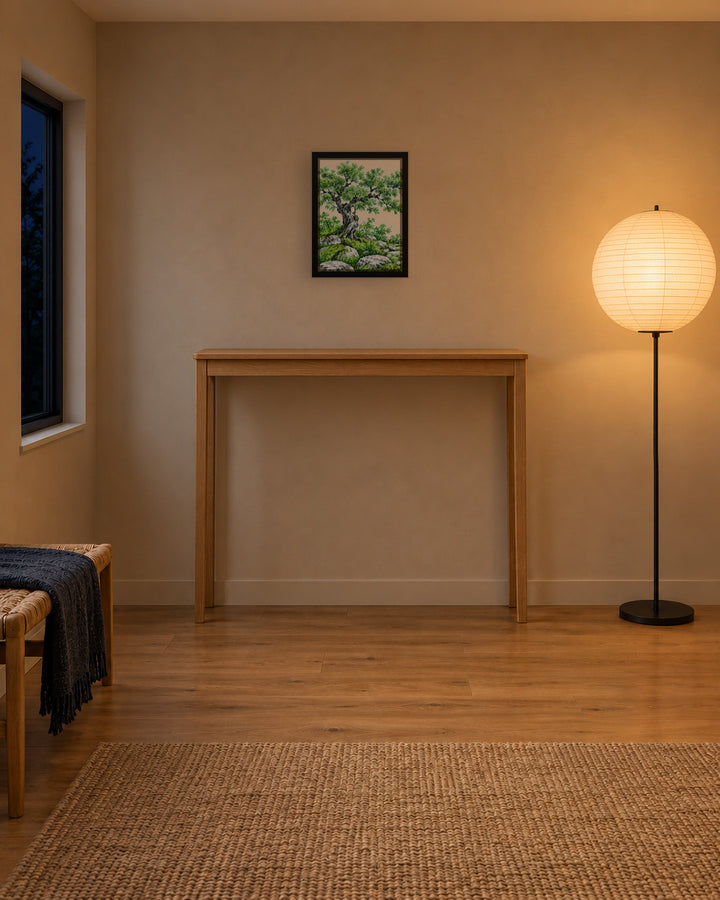 Seasons Garden · Green Tree · Summer in a Japandi entryway, 12 × 16 in · Black frame