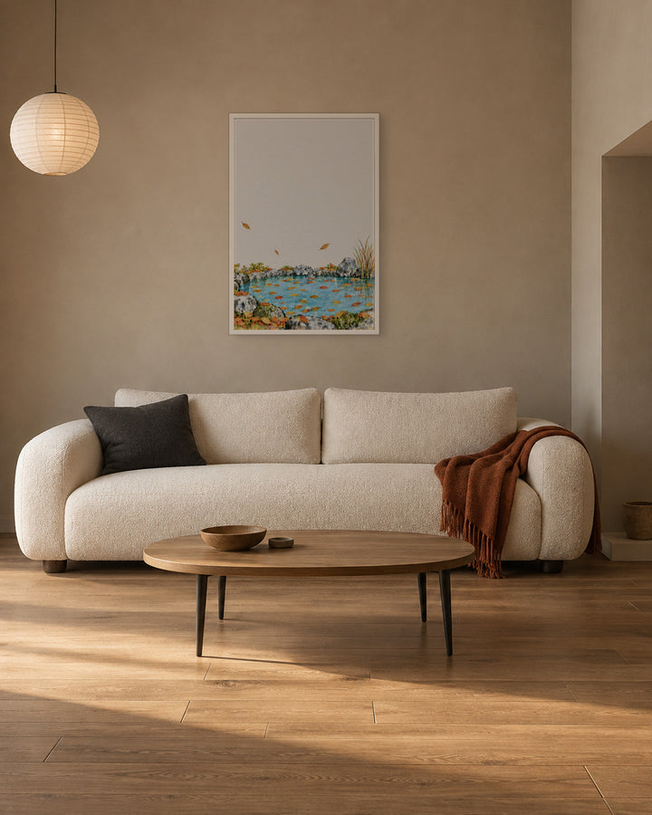 Seasons Garden · Leaf Pond · Autumn in a Japandi living room, 24 × 36 in · White frame