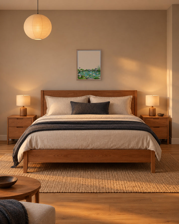 Seasons Garden · Lily Pond · Summer in a Japandi bedroom, 16 × 20 in · Natural frame